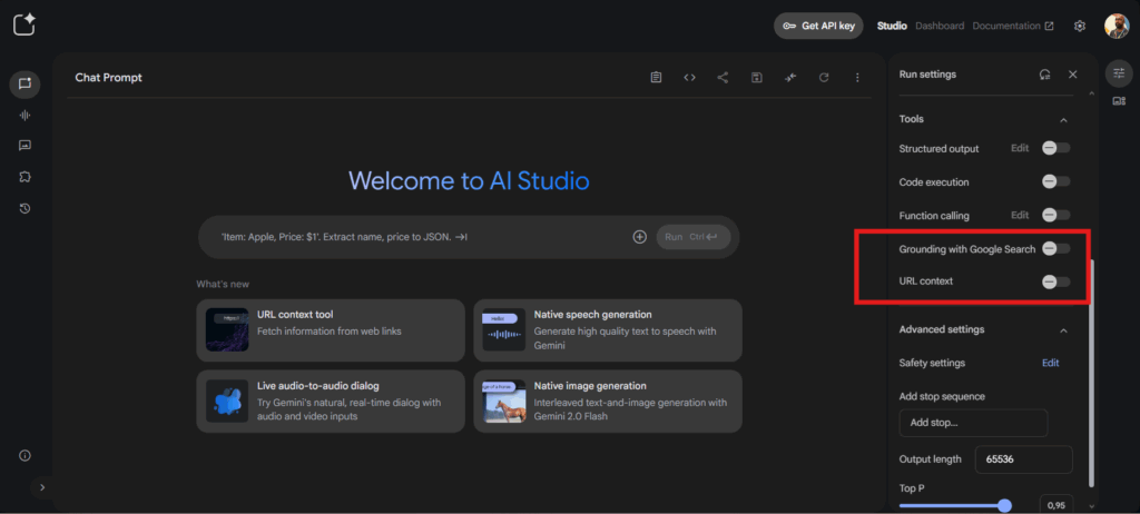 gemini no marketing de conteúdo: print da tela do Google AI Studio